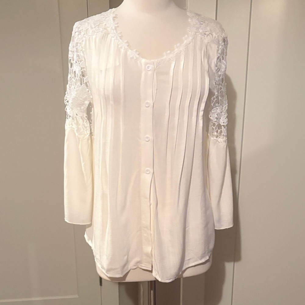 Chic White Lace Button-Up Blouse NWT
